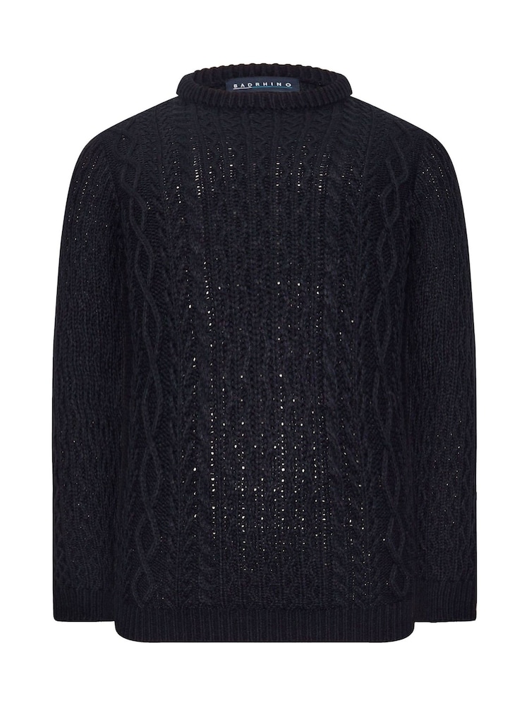 BadRhino Big & Tall Blue Heavy Cable Crew Jumper - Image 2 of 2