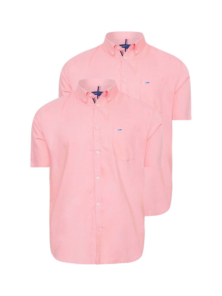 BadRhino Big & Tall Pink 100% Cotton Short Sleeve Oxford Shirts 2 Pack - Image 2 of 4 BadRhino Big & Tall Pink 100% Cotton Short Sleeve Oxford Shirts 2 Pack - Image 2 of 4