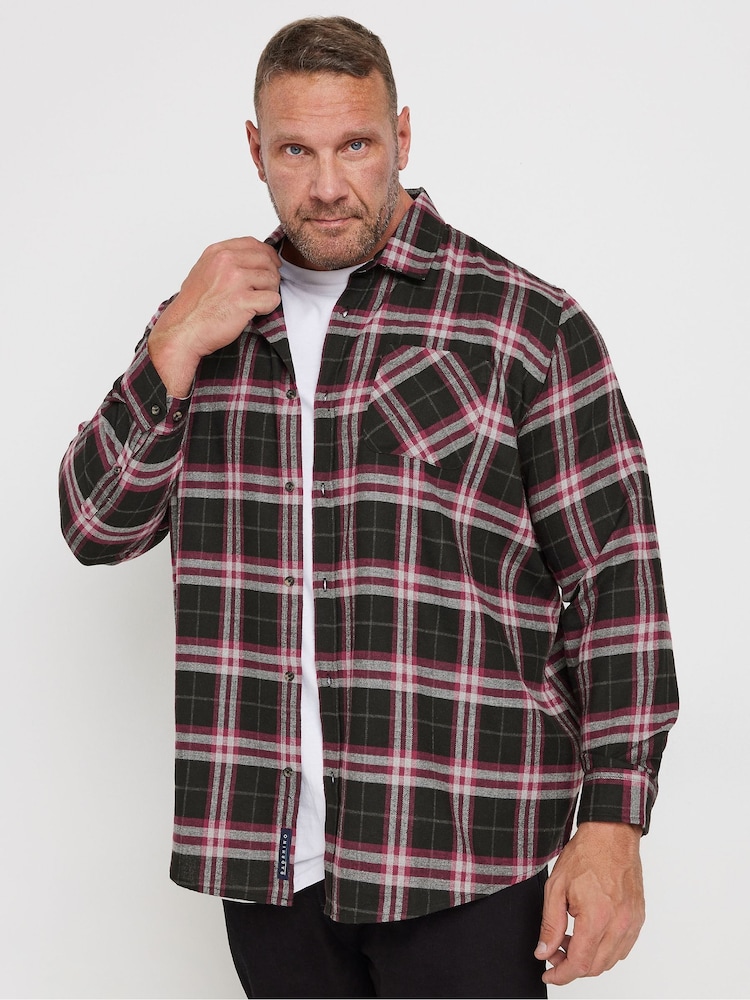 BadRhino Big & Tall Black Longsleeve Checked Shirt - Image 1 of 3 BadRhino Big & Tall Black Longsleeve Checked Shirt - Image 1 of 3