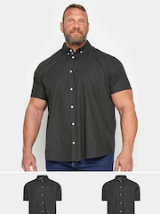 BadRhino Big & Tall Black Poplin Short Sleeve 100% Cotton Shirts 2 Pack - Image 1 of 4