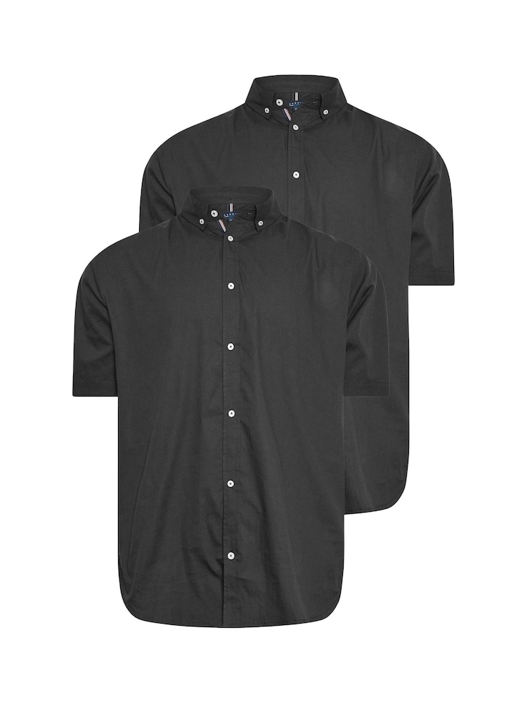 BadRhino Big & Tall Black Poplin Short Sleeve 100% Cotton Shirts 2 Pack - Image 2 of 4