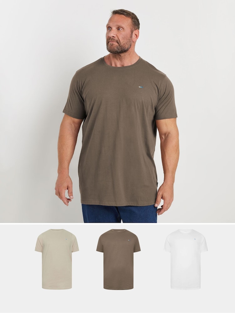 BadRhino Big & Tall White 100% Cotton Long T-Shirts 3 Pack - Image 1 of 2
