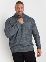 BadRhino Big & Tall Blue Knitted Quarter Zip Jumper - Image 1 of 3