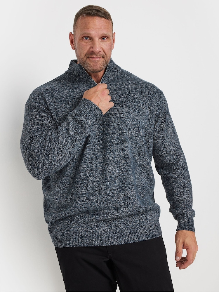 BadRhino Big & Tall Blue Knitted Quarter Zip Jumper - Image 1 of 3