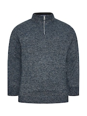 BadRhino Big & Tall Blue Knitted Quarter Zip Jumper - Image 2 of 3