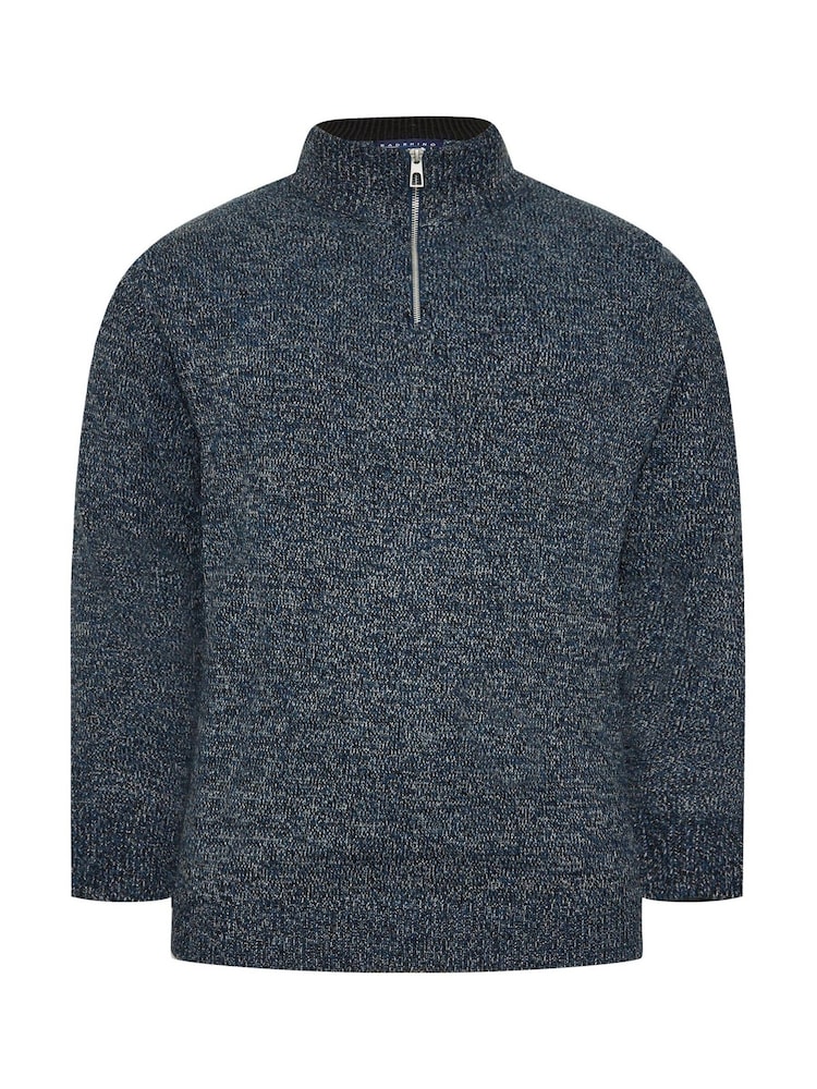 BadRhino Big & Tall Blue Knitted Quarter Zip Jumper - Image 2 of 3