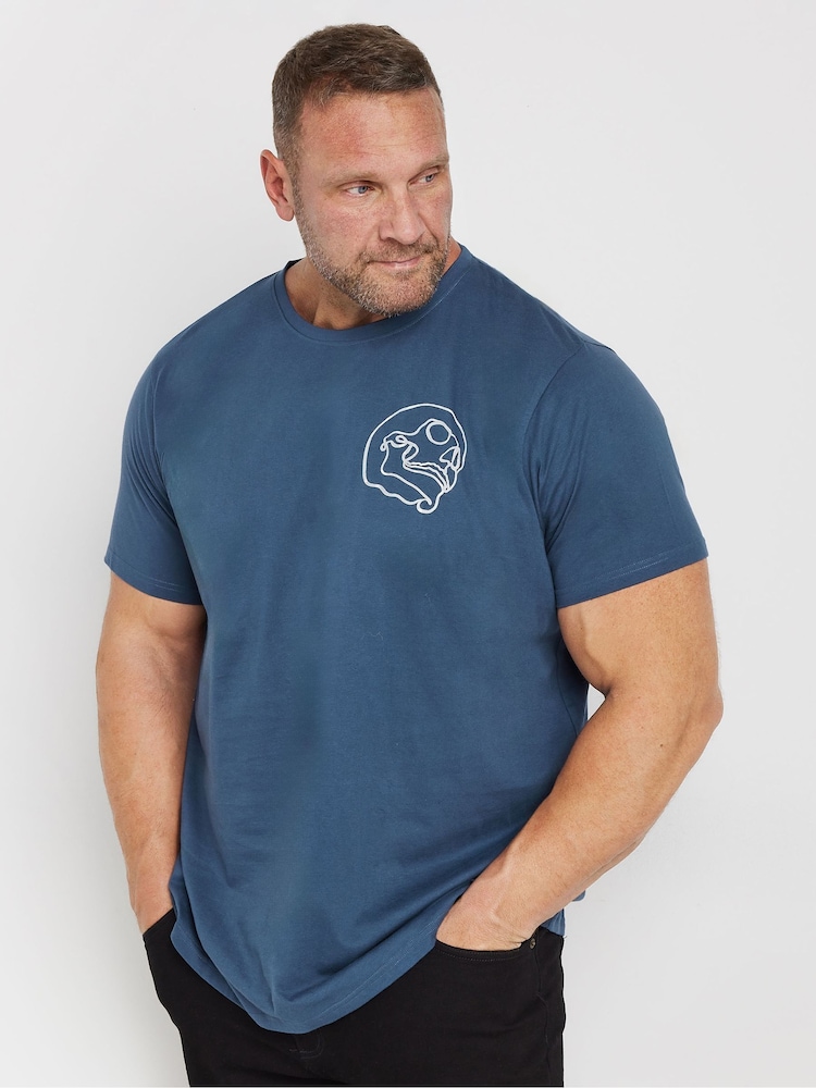 BadRhino Big & Tall Blue 100% Cotton Front Back Skull T-Shirt - Image 1 of 4