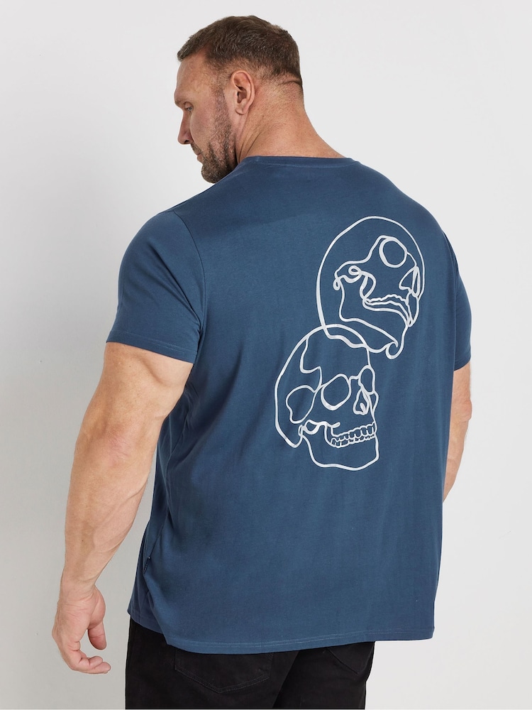 BadRhino Big & Tall Blue 100% Cotton Front Back Skull T-Shirt - Image 2 of 4