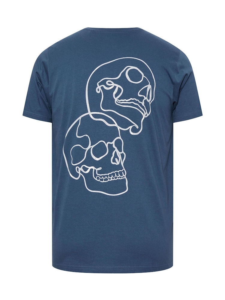 BadRhino Big & Tall Blue 100% Cotton Front Back Skull T-Shirt - Image 4 of 4