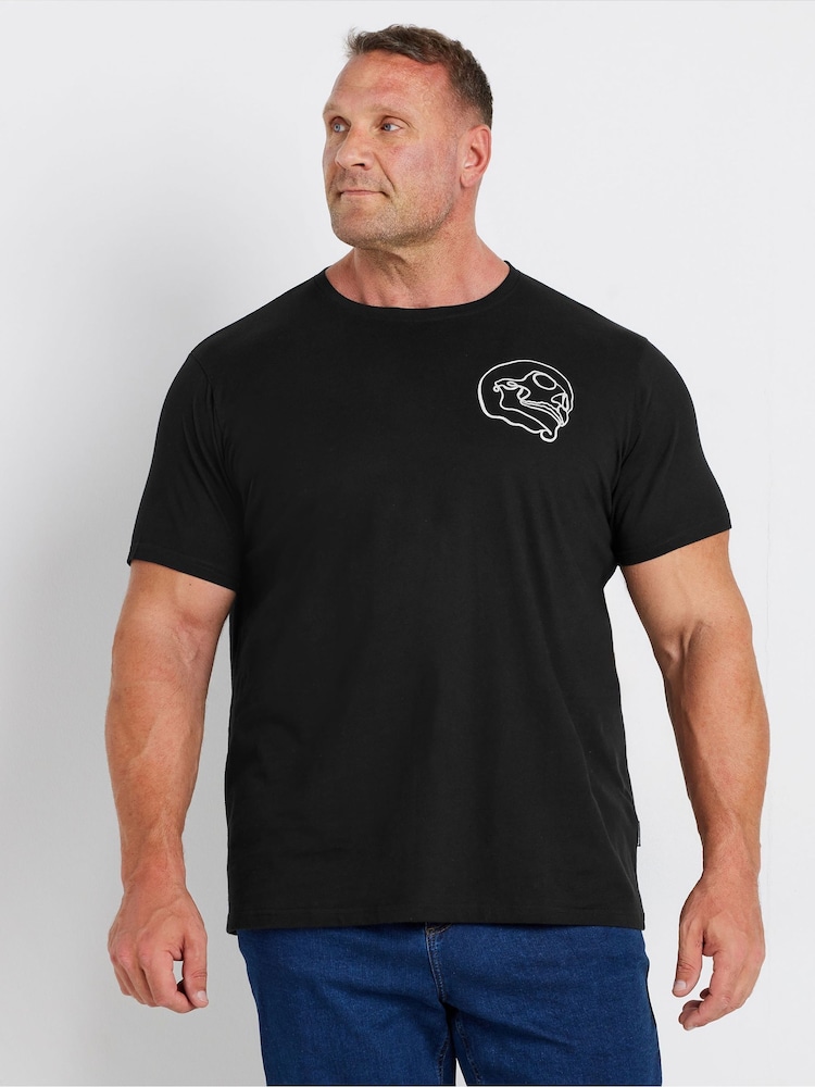 BadRhino Big & Tall Black 100% Cotton Front Back Skull T-Shirt - Image 2 of 4