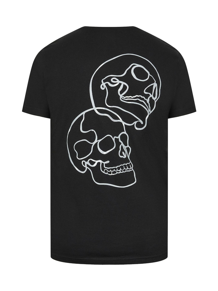 BadRhino Big & Tall Black 100% Cotton Front Back Skull T-Shirt - Image 4 of 4