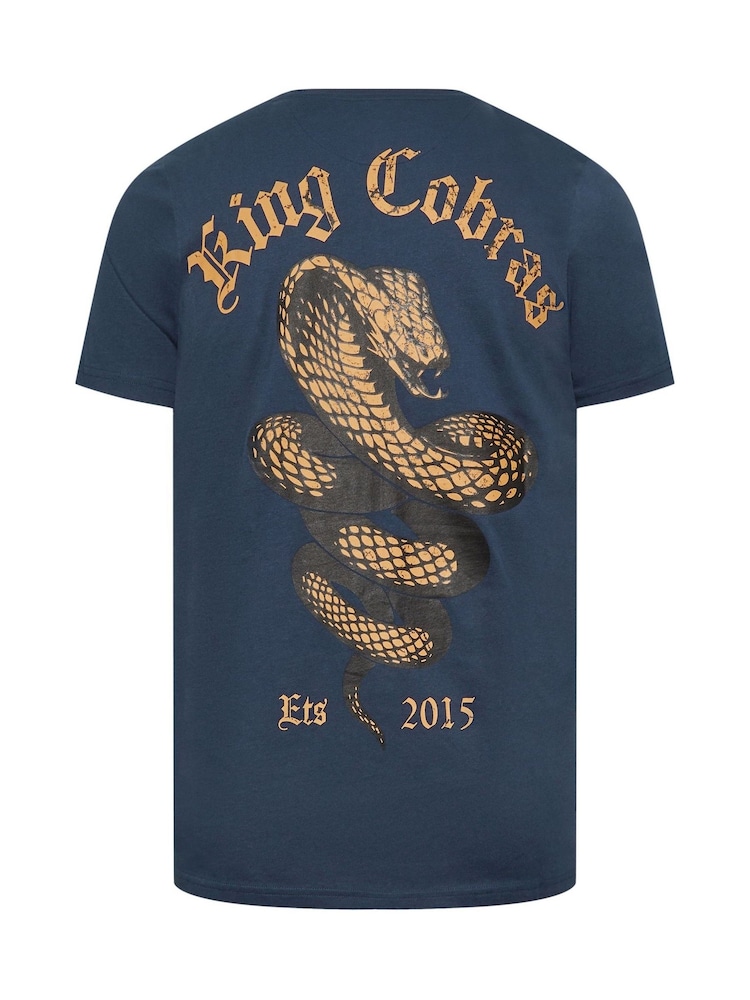 BadRhino Big & Tall Blue King Cobra Print 100% Cotton T-Shirt - Image 4 of 4