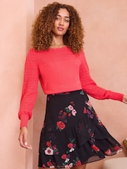 Love & Roses Black Floral Tiered Ruffle Mini Skirt - Image 2 of 5