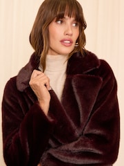 Love & Roses Burgundy Red Longline Faux Fur Coat - Image 2 of 4