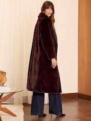 Love & Roses Burgundy Red Longline Faux Fur Coat - Image 3 of 4