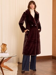 Love & Roses Burgundy Red Longline Faux Fur Coat - Image 4 of 4
