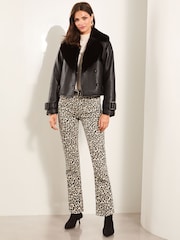 Lipsy Black Bonded Faux Fur Crop Trench Jacket - Image 2 of 5