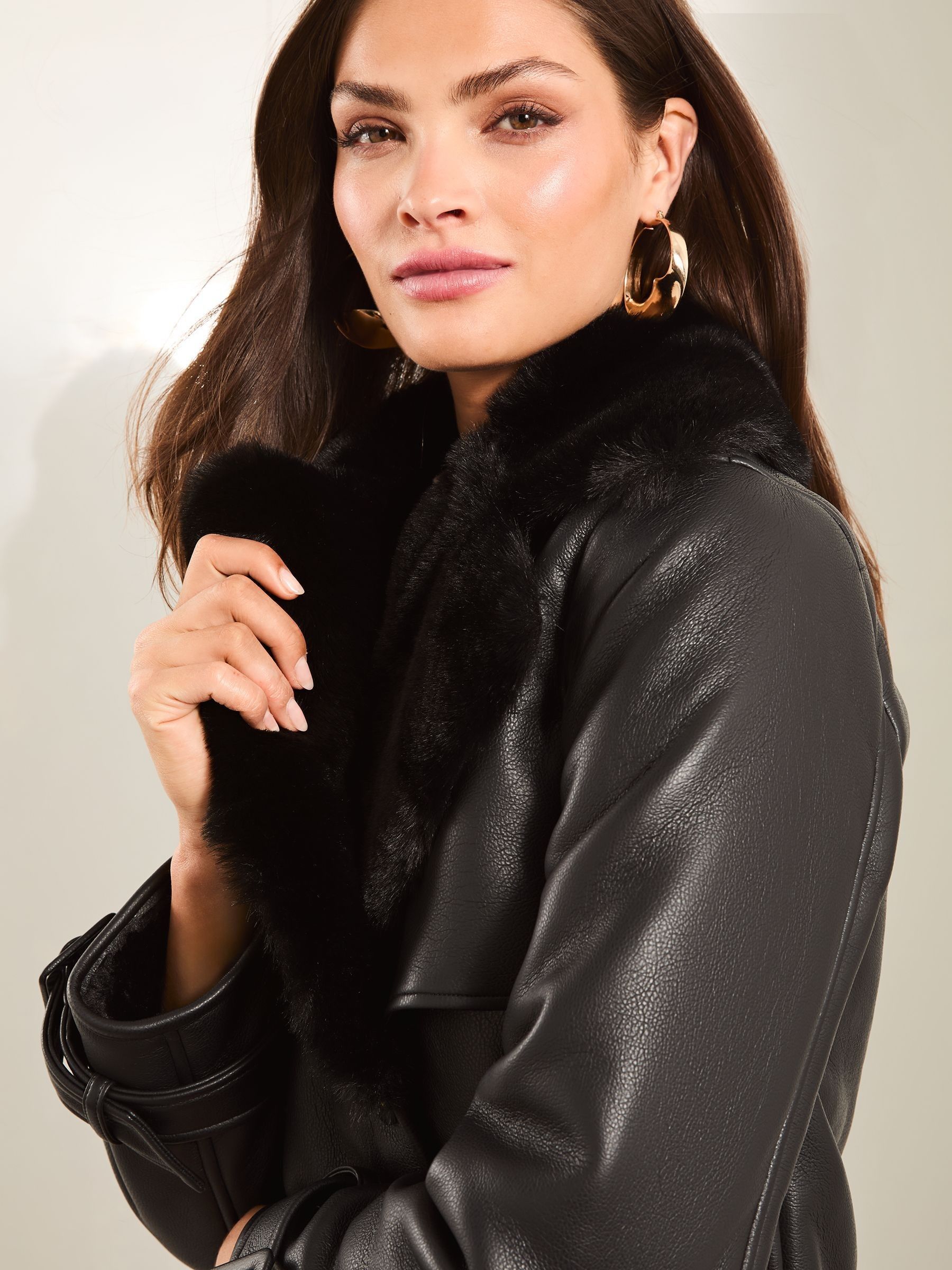 ジャケット・アウター Her lip to  Faux Fur Coat Black Faux Fur Genuine Leather Coat in Black - ZCRAVE™ OFFICIAL