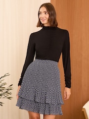 Love & Roses Blue Pleated Tiered Mini Skirt - Image 2 of 5