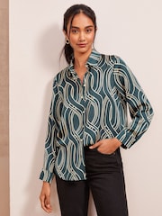 Friends Like These Green Petite Satin Long Sleeve Button Through Shirt - Image 1 of 4