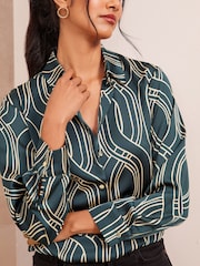 Friends Like These Green Petite Satin Long Sleeve Button Through Shirt - Image 2 of 4