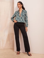 Friends Like These Green Petite Satin Long Sleeve Button Through Shirt - Image 3 of 4