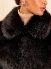 Love & Roses Black Faux Fur Collared Coat - Image 2 of 4