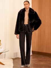 Love & Roses Black Faux Fur Collared Coat - Image 3 of 4