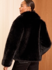 Love & Roses Black Faux Fur Collared Coat - Image 4 of 4