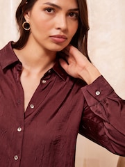 Friends Like These Burgundy Red Long Sleeve Crushed Satin Shirt - Image 1 of 4