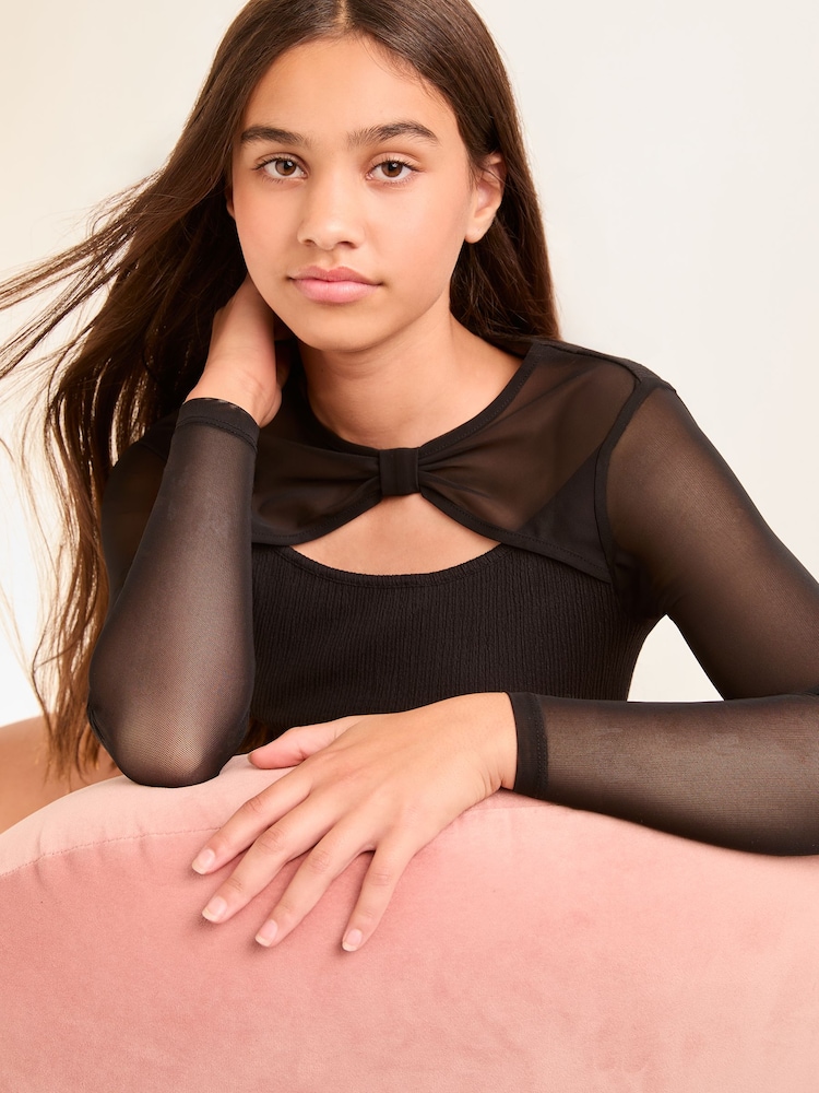 Lipsy Black Teen Sheer Yoke Jersey Bodycon Dress (9-16yrs) - Image 4 of 4