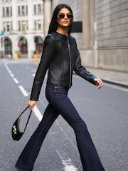 Friends Like These Black Petite Faux Leather Short Collarless Jacket - Image 3 of 4