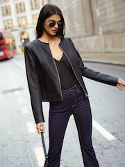 Friends Like These Black Petite Faux Leather Short Collarless Jacket - Image 4 of 4
