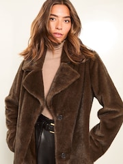 Lipsy Brown Longline Faux Fur Coat - Image 3 of 4