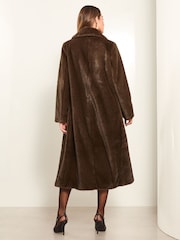 Lipsy Brown Longline Faux Fur Coat - Image 4 of 4