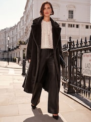 Love & Roses Black Longline Faux Fur Coat - Image 1 of 4