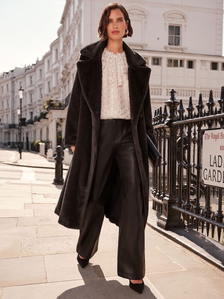 Love & Roses Black Longline Faux Fur Coat - Image 1 of 4