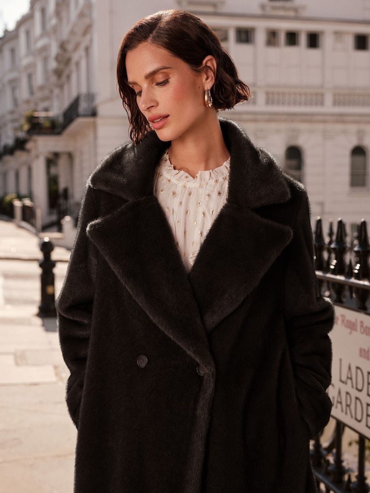 Love & Roses Black Longline Faux Fur Coat - Image 2 of 4