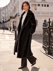 Love & Roses Black Longline Faux Fur Coat - Image 3 of 4