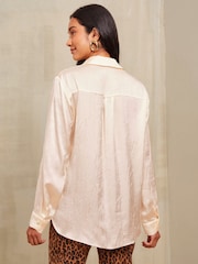 Friends Like These Oyster Long Sleeve Crushed Satin Shirt - Image 4 of 4