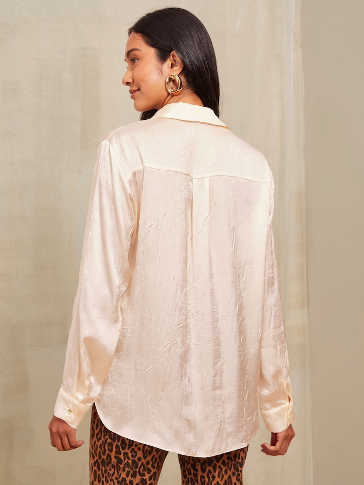 Friends Like These Oyster Long Sleeve Crushed Satin Shirt - Image 4 of 4