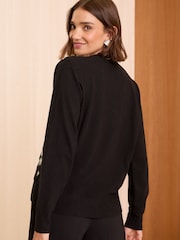 Love & Roses Black Petite Woven Mix Printed Wrap Knitted Top - Image 4 of 4