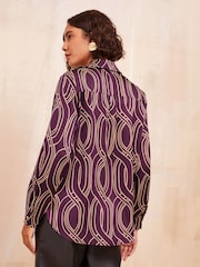 Friends Like These Burgundy Satin Long Sleeve Button Through Shirt - Image 4 of 4