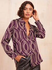 Friends Like These Burgundy Petite Satin Long Sleeve Button Through Shirt - Image 1 of 4