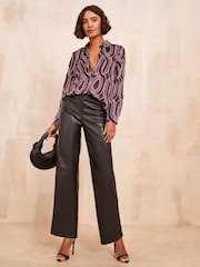 Friends Like These Burgundy Petite Satin Long Sleeve Button Through Shirt - Image 2 of 4