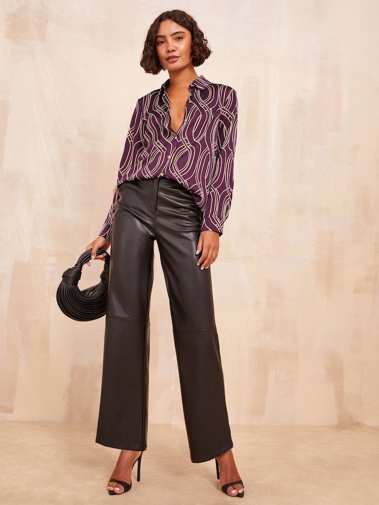 Friends Like These Burgundy Petite Satin Long Sleeve Button Through Shirt - Image 2 of 4