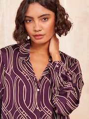 Friends Like These Burgundy Petite Satin Long Sleeve Button Through Shirt - Image 3 of 4