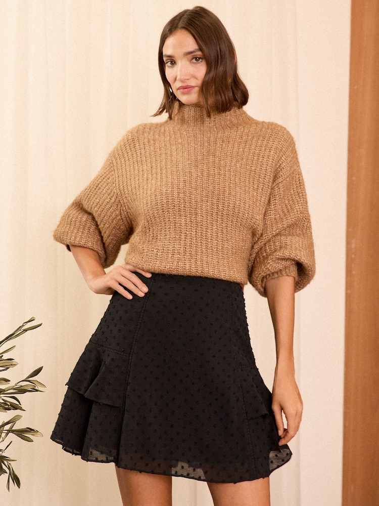 Love & Roses Black Dobby Trim Tiered Mini Skirt - Image 1 of 4 Love & Roses Black Dobby Trim Tiered Mini Skirt - Image 1 of 4