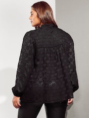 Friends Like These Black Curve Tie Neck Printed Sheer Blouse - Image 4 of 4
