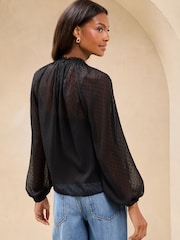 Lipsy Black Ruffle Trim Dobby Fabric Blouse - Image 4 of 4